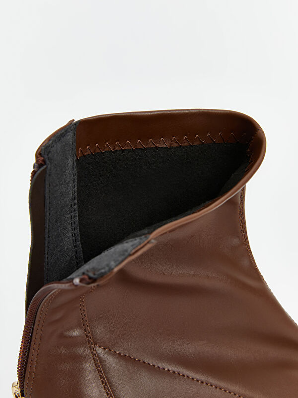 Deri Görünümlü Kadın Topuklu Bot - Görsel 6