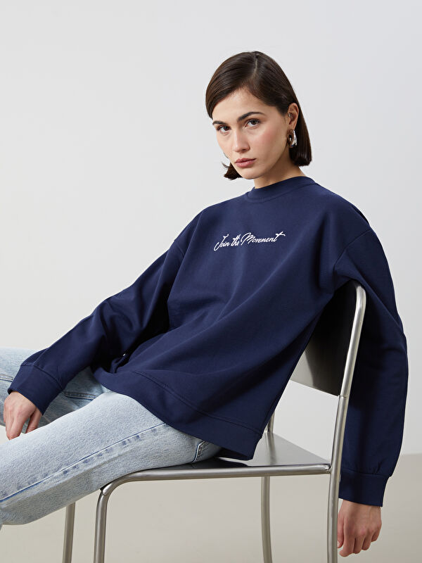 LC WAIKIKI Bisiklet Yaka Baskılı Kadın Sweatshirt