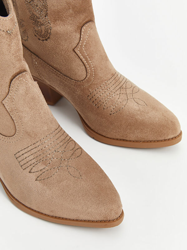 Süet Görünümlü Kadın Kovboy Çizme - Görsel 4