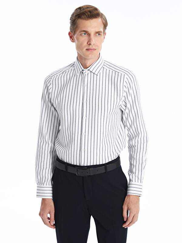 LCW BUSINESS Slim Fit Uzun Kollu Çizgili Armürlü Erkek Gömlek