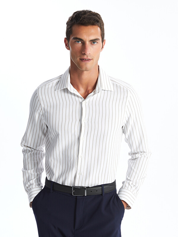 LCW BUSINESS Slim Fit Uzun Kollu Çizgili Armürlü Erkek Gömlek