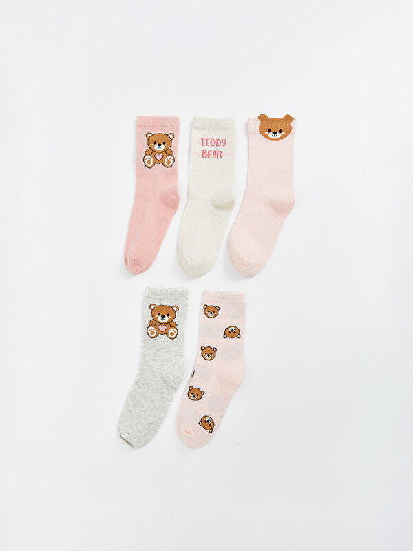LCW Kids Ayı Teddy Desenli Kız Çocuk Soket Çorap 5'li