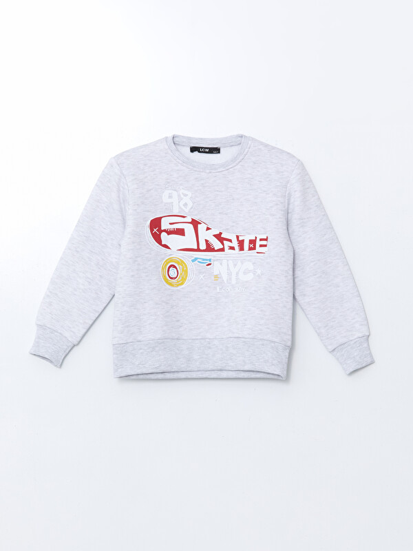 LCW Kids Bisiklet Yaka Baskılı Erkek Çocuk Sweatshirt