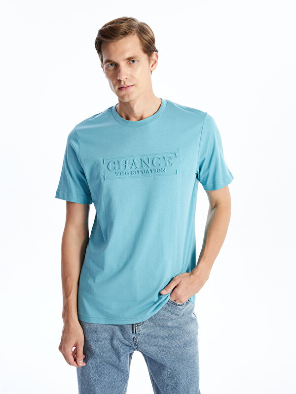 LCWAIKIKI Classic Crew Neck Short Sleeve Printed Combed Cotton Men's T-shirt