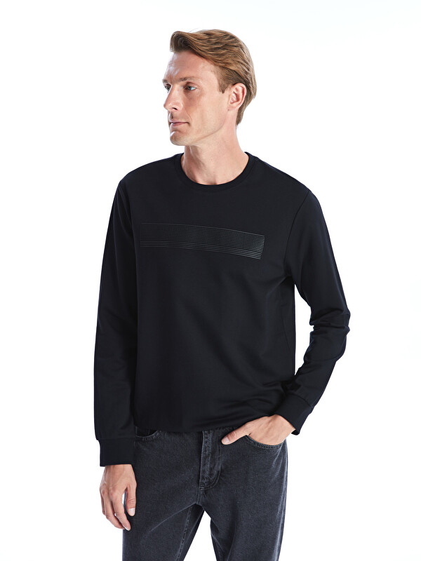 LCWAIKIKI Classic Bisiklet Yaka Uzun Kollu Baskılı Erkek Sweatshirt