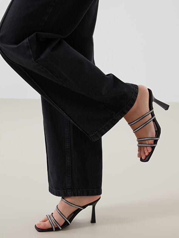 Çapraz Bantlı Taş Detaylı Kadın Topuklu Ayakkabı - Görsel 4