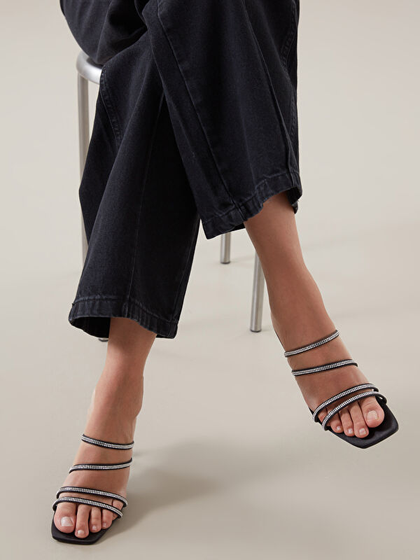 Çapraz Bantlı Taş Detaylı Kadın Topuklu Ayakkabı - Görsel 5