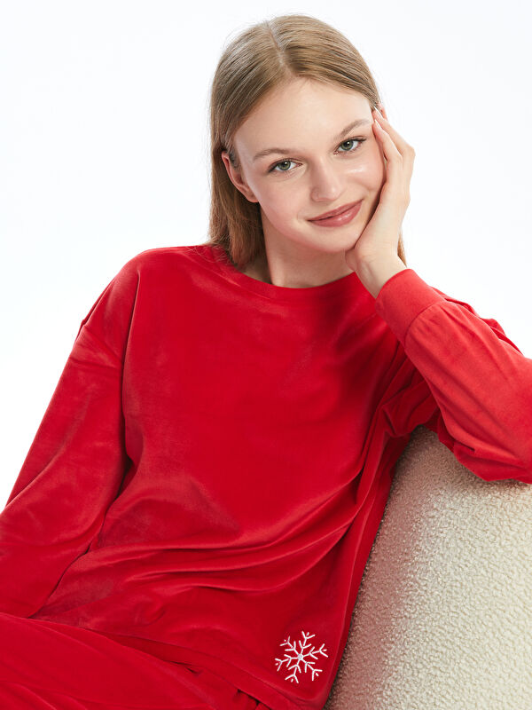 LCW Young Crew Neck Embroidered Long Sleeve Women's Pyjamas Set