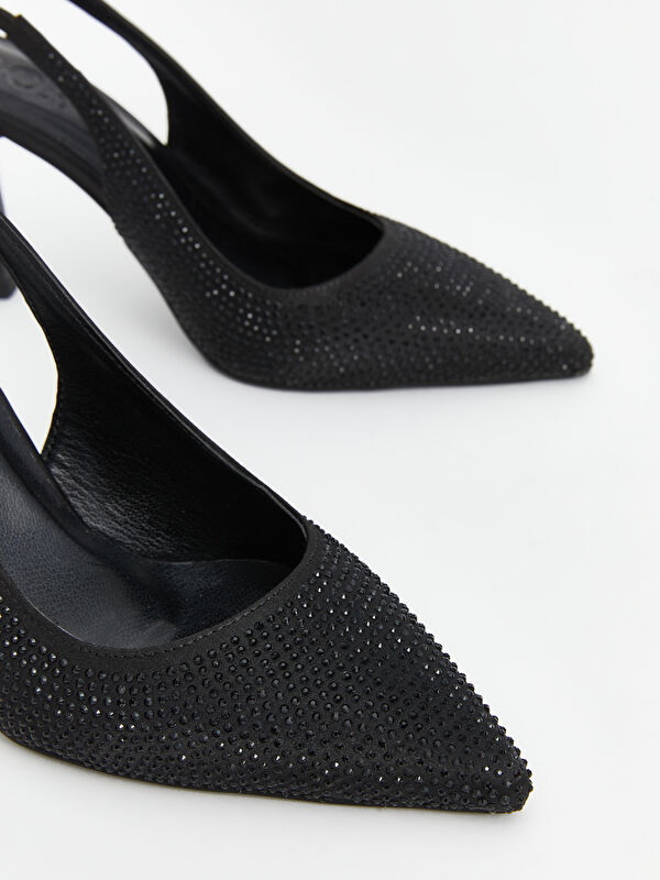 Sivri Burunlu Taş Detaylı Kadın Topuklu Ayakkabı - Görsel 8