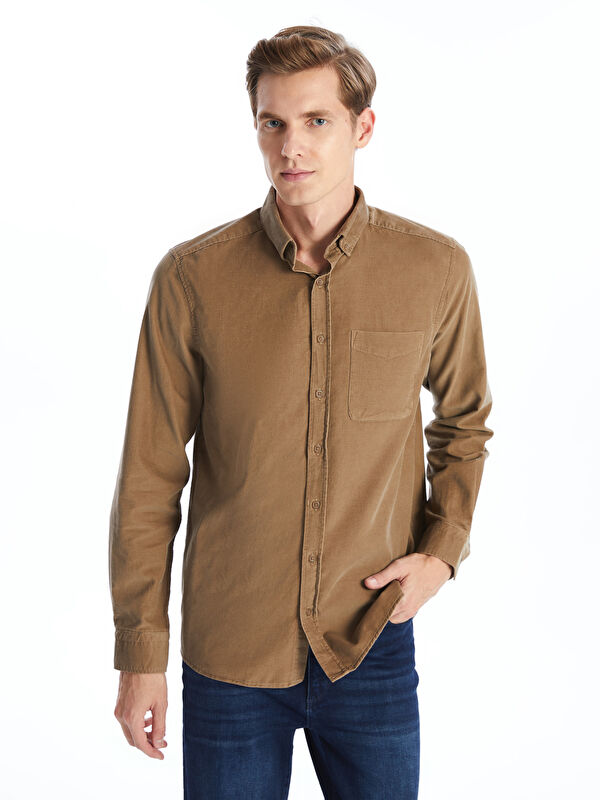 LCWAIKIKI Classic Regular Fit Uzun Kollu Kadife Erkek Gömlek
