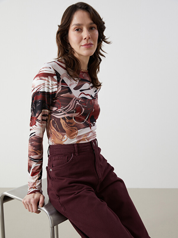 LCW EVERYDAY Crew Neck Tie-dye Pattern Women's Blouse