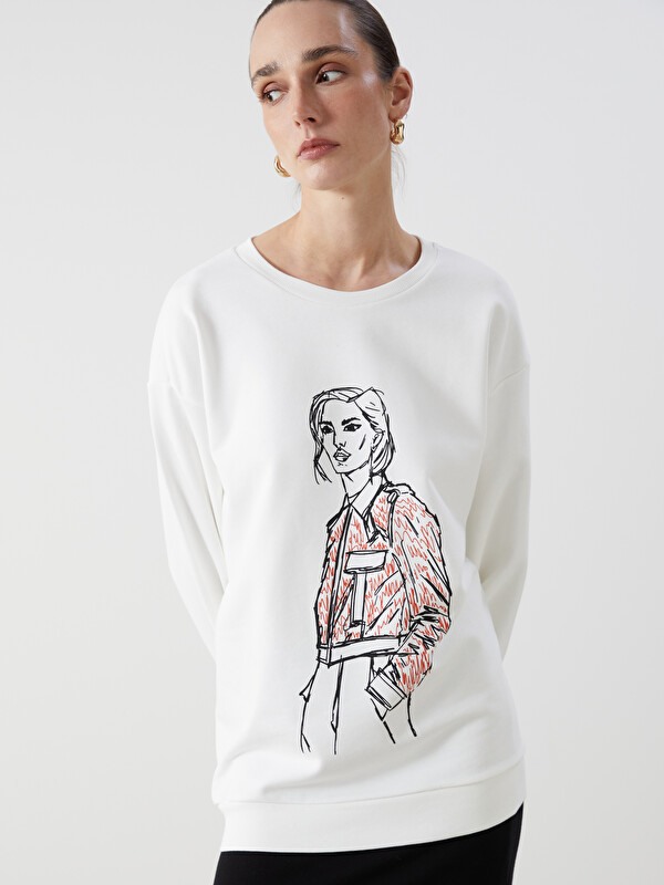 LCWAIKIKI Classic T-shirt Oversize Imprimé à Col Rond pour Femmes