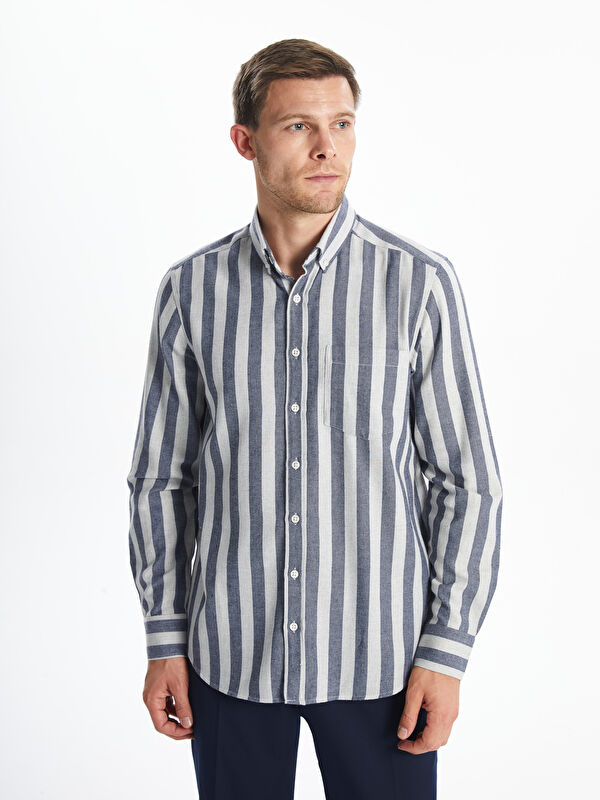 LCWAIKIKI Classic Regular Fit Uzun Kollu Çizgili Erkek Gömlek