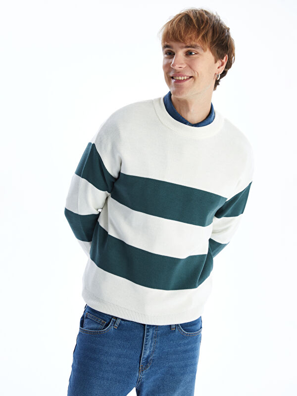 XSIDE Crew Neck Long Sleeve Striped Men's Knitwear Sweater