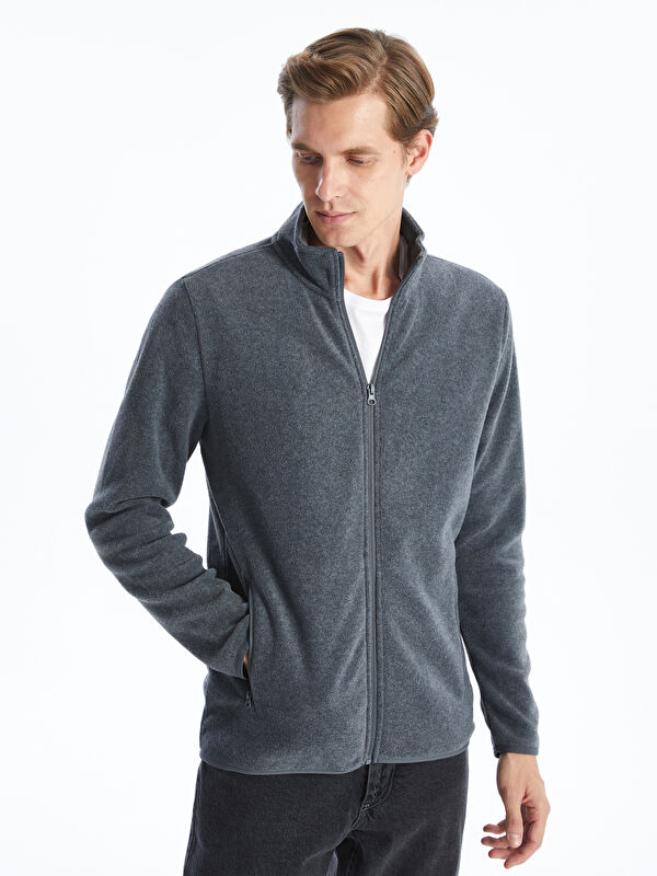 LCWAIKIKI Classic Standing Collar Long Sleeve Polar Men's Zippered Sweatshirt
