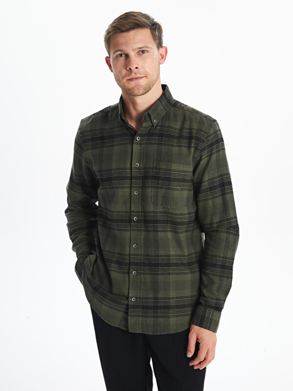 LCWAIKIKI Classic Chemise Popeline Écossais Manches Longues Régulier pour Hommes