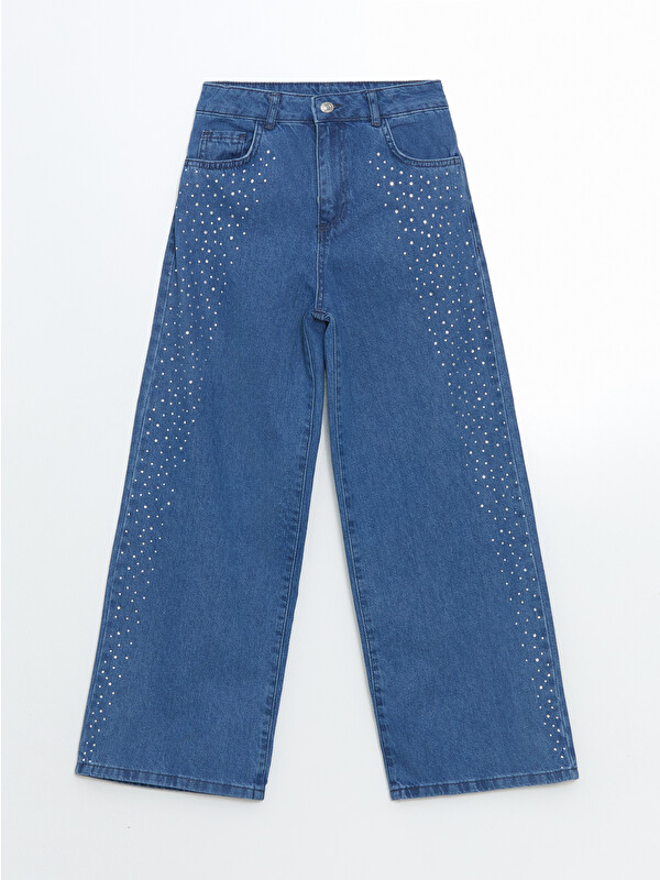 LCW Kids Wideleg Taşlı Kız Çocuk Jean Pantolon