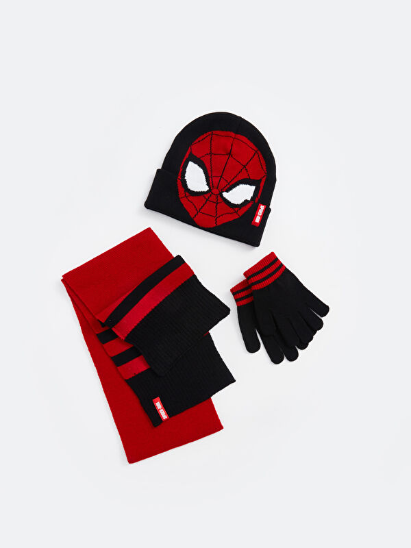 LCW ACCESSORIES Spiderman Nakışlı  Erkek Çocuk Atkı Bere ve Eldiven Takım