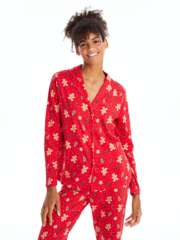 LCW DREAM Gömlek Yaka Yılbaşı Temalı Kadın Pijama Takımı
