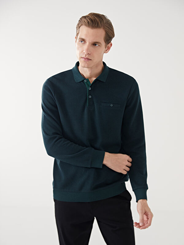 LCWAIKIKI Classic Polo Yaka Uzun Kollu Erkek Sweatshirt