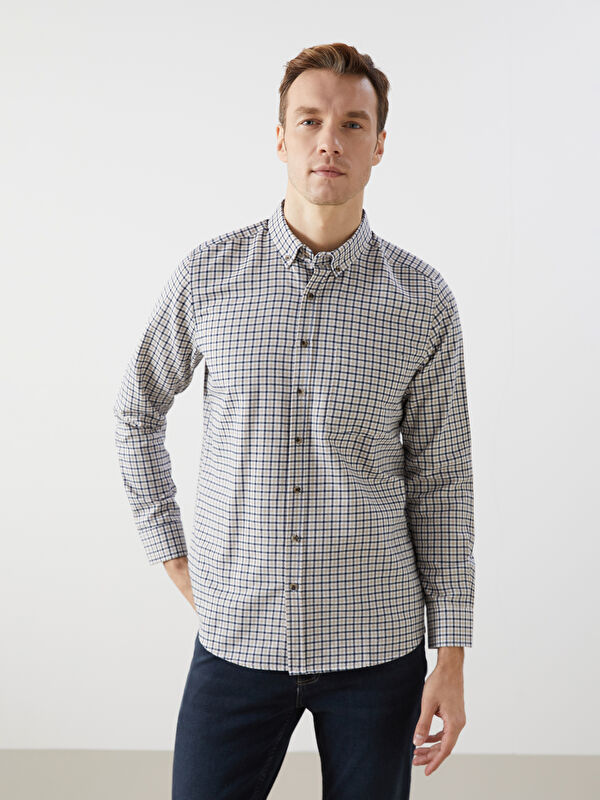 LCWAIKIKI Classic Regular Fit Long Sleeve Plaid Gabardine Men's Shirt