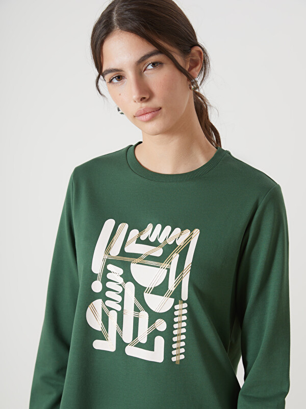 LCW EVERYDAY Tunique Sweatshirt Imprimée à Col Rond pour Femmes