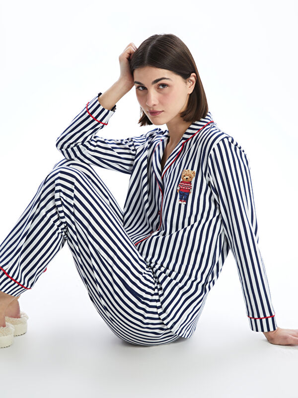 LCW DREAM Gömlek Yaka Çizgili Kadın Pijama Takımı