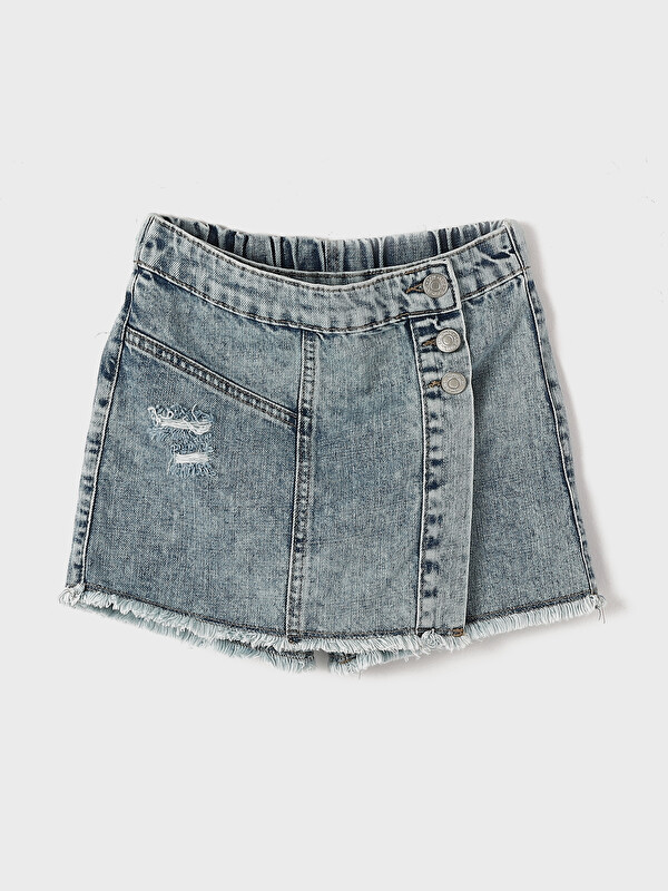 LCW Kids Beli Lastikli Kız Çocuk Jean Şort Etek
