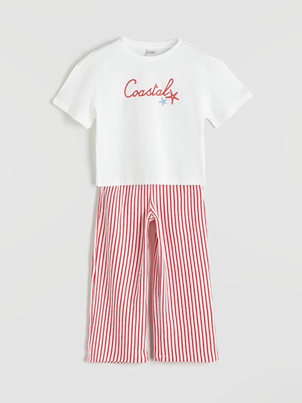 LCW Kids Bisiklet Yaka Kız Çocuk Tişört ve Pantolon