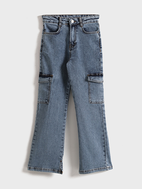 LCW Kids Beli Ayarlanabilir Lastikli Kız Çocuk Kargo Jean Pantolon