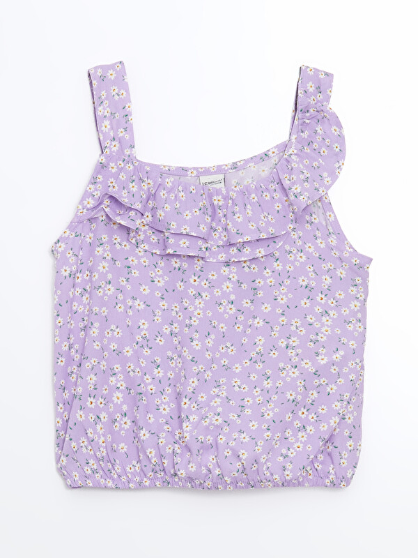 LCW Kids шаршы жағалы гүлді өрнек қыздарға арналған қысқартылған блузка