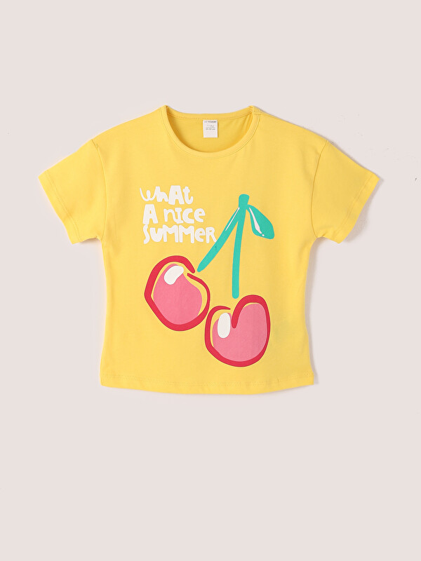 LCW Kids Bisiklet Yaka Baskılı Kısa Kollu Kız Çocuk Tişört