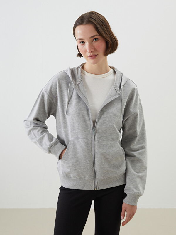 LCW EVERYDAY Kapüşonlu Oversize Kadın Fermuarlı Sweatshirt
