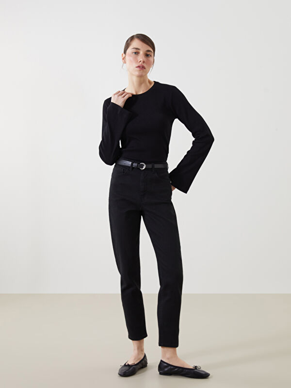 LCW Jeans Beli Kemerli Mom Fit Kadın Jean Pantolon