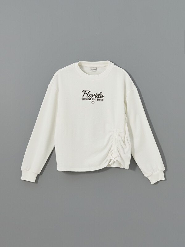 LCW Kids Bisiklet Yaka Florida Baskılı Kız Çocuk Sweatshirt