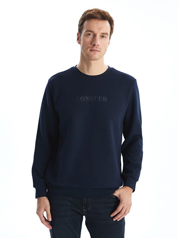 LCWAIKIKI Classic Bisiklet Yaka Uzun Kollu Baskılı Erkek Sweatshirt