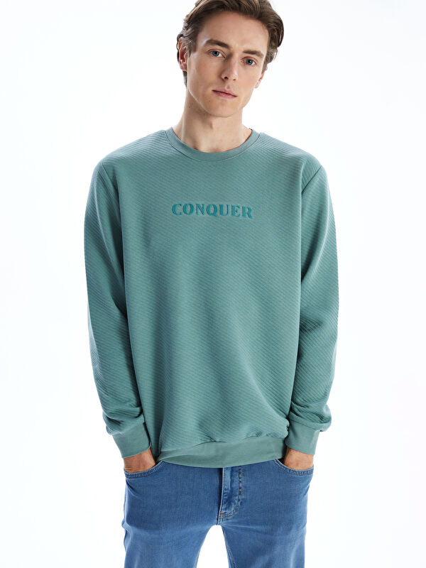 LCWAIKIKI Classic Bisiklet Yaka Uzun Kollu Baskılı Erkek Sweatshirt