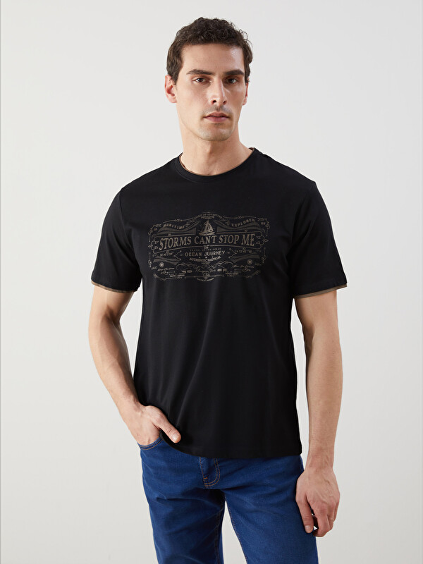 LCWAIKIKI Classic Crew Neck Short Sleeve Printed Combed Cotton Men's T-shirt