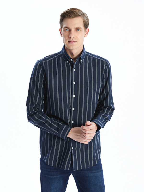 LCWAIKIKI Classic Regular Fit Uzun Kollu Çizgili Erkek Gömlek