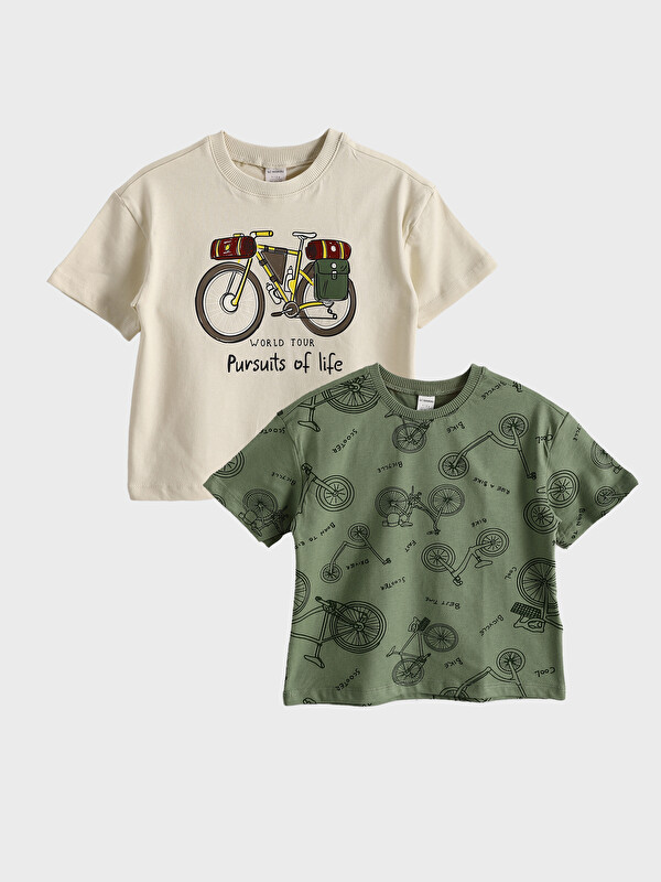LCW Kids Crew Neck Short Sleeve Printed Baby Boys' T-Shirt 2 Pack