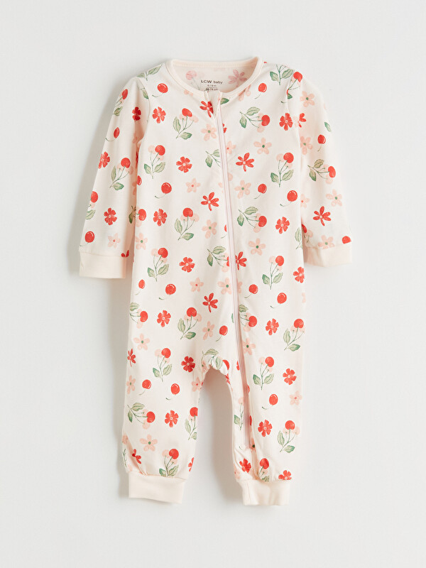 LCW baby Bisiklet Yaka Çiçekli Kız Bebek Tulum