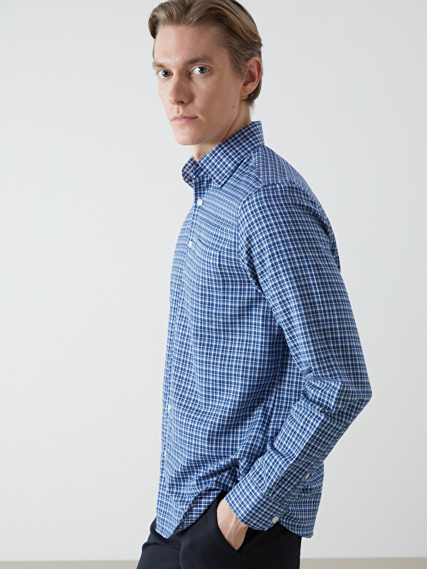 LCW BUSINESS Regular Fit Long Sleeve Plaid Gabardine Men's Shirt
