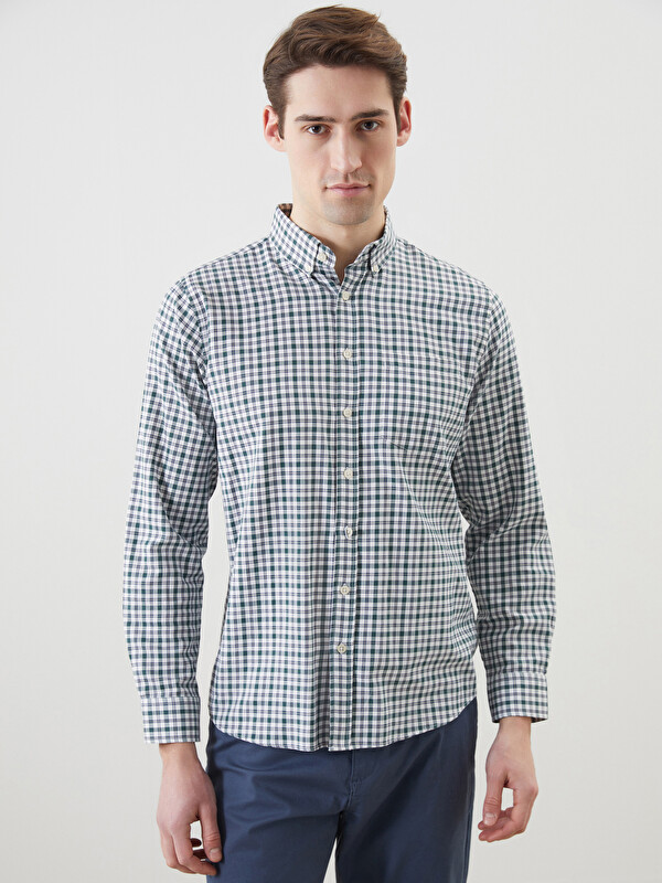 LCWAIKIKI Classic Regular Fit Long Sleeve Plaid Gabardine Men's Shirt