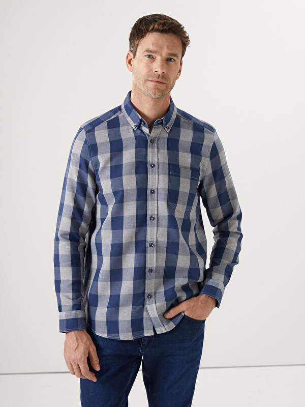 LCWAIKIKI Classic Regular Fit Uzun Kollu Ekose Armürlü Erkek Gömlek