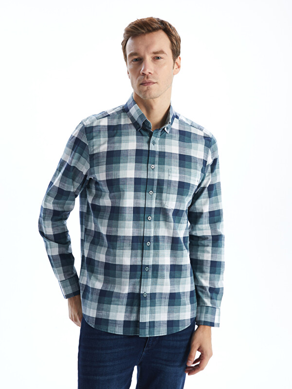 LCWAIKIKI Classic Regular Fit Uzun Kollu Ekose Poplin Erkek Gömlek