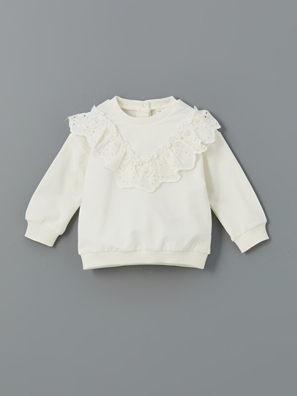 LCW baby Bisiklet Yaka Fırfırlı Kız Bebek Sweatshirt