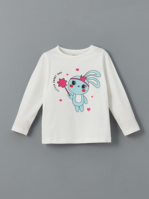 LCW baby Bisiklet Yaka Baskılı Kız Bebek Pijama Üst