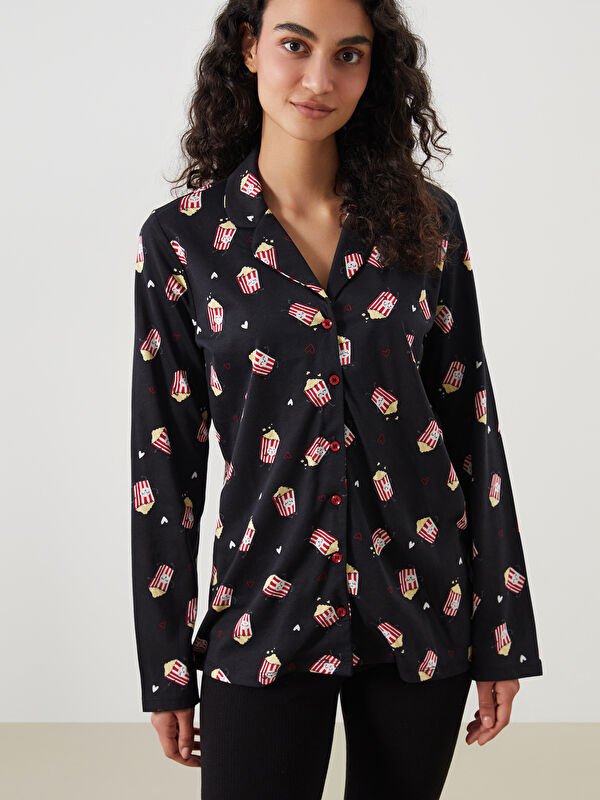 LCW Young Gömlek Yaka Desenli Kadın Pijama Üstü