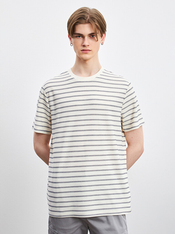 XSIDE Crew Neck Short Sleeve Striped Jersey Men's T-Shirt