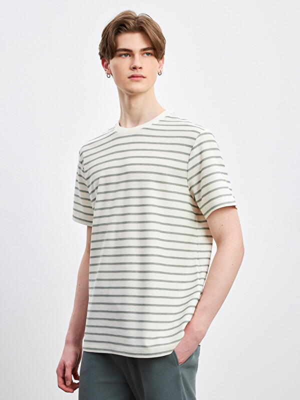 XSIDE Crew Neck Short Sleeve Striped Jersey Men's T-Shirt